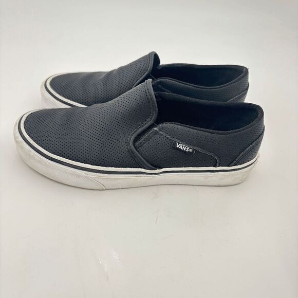 Vans Women's Asher Perforated Leather Slip On Sneaker Skate Shoes Black Size 6.0 - Picture 2 of 9